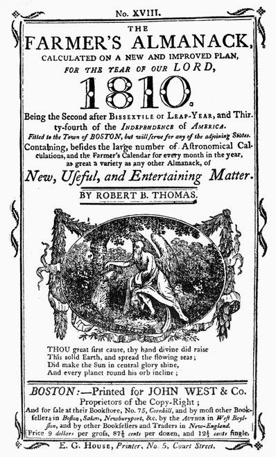 Farmer'S Almanac, 1810. /Nfront Cover For The Farmer'S Almanac For The Year 1810, By Robert B. Thomas. Printed At Boston By John West & Co. Poster Print by Granger Collection - Item # VARGRC0101582