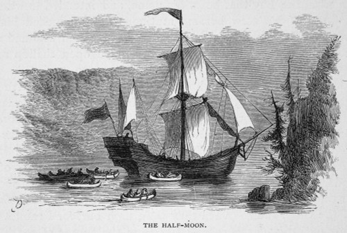 Half Moon, 1609. /Nhenry Hudson'S 'Half Moon' On The Hudson River In 1609. Wood Engraving, American, 19Th Century. Poster Print by Granger Collection - Item # VARGRC0057642