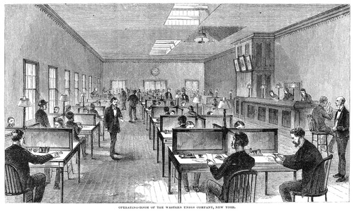 Telegraph Office, 1873. /N'Operating-Room Of The Western Union Company, New York.' Wood Engraving, American, 1873. Poster Print by Granger Collection - Item # VARGRC0011934