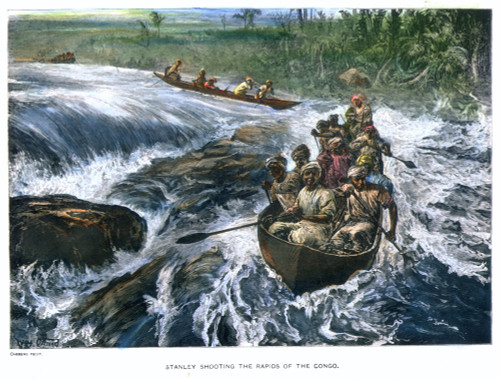 Sir Henry Morton Stanley /N(1841-1904). English Journalist And Explorer. Shooting The Rapids Of The Congo. Wood Engraving, 1880. Poster Print by Granger Collection - Item # VARGRC0068182