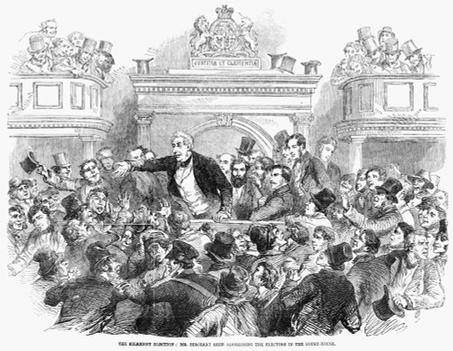 Ireland: Election, 1857. /N'The Kilkenny Election: Mr. Serjeant Shee Addressing The Electors In The Court-House.' Engraving, 1857. Poster Print by Granger Collection - Item # VARGRC0264561 Ireland: Election, 1857. /N'The Kilkenny Election: Mr. Serjeant Shee Addressing The Electors In The Court-House.' Engraving, 1857. Poster Print by Granger Collection - Item # VARGRC0264561