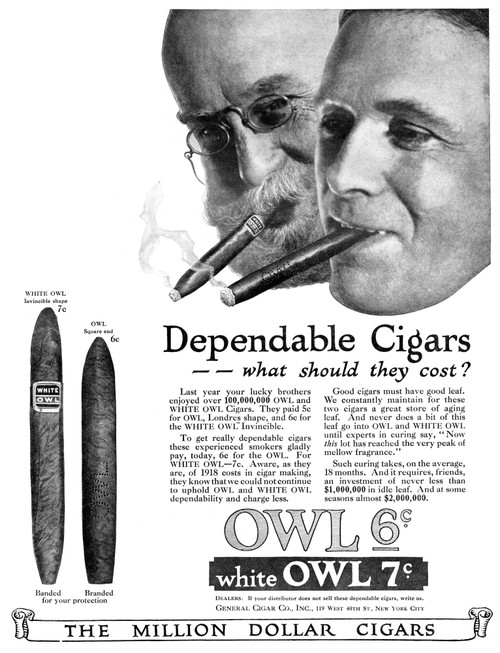 Ad: Cigars, 1918./Namerican Advertisement For Owl And White Owl Cigars. Illustration, 1918. Poster Print by Granger Collection - Item # VARGRC0433216