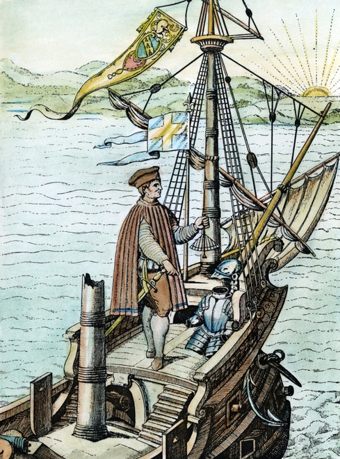 Christopher Columbus /N(1451-1506). Italian Navigator. Woodcut After A 17Th Century Engraving By Theodor De Bry. Poster Print by Granger Collection - Item # VARGRC0011160
