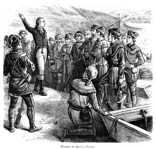 Aaron Burr (1756-1836). /Namerican Political Leader. Burr Meeting With A Small Band Of Armed Men In Tennessee During His Mysterious Expedition Of 1806. Line Engraving, 19Th Century. Poster Print by Granger Collection - Item # VARGRC0057497