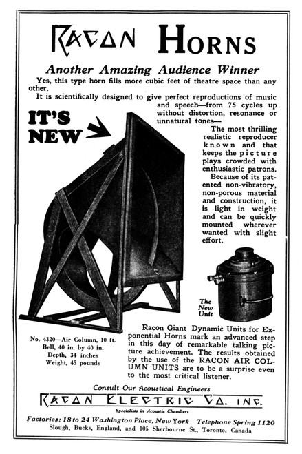 Racon Horn, C1929. /Nadvertisement For Early Movie Theater Speakers For Sound Reproduction Made By The Racon Electric Co., C1929. Poster Print by Granger Collection - Item # VARGRC0174695
