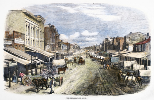 St. Louis, 1858. /Nscene On Broadway, St. Louis, Missouri. Wood Engraving, English, 1858. Poster Print by Granger Collection - Item # VARGRC0103054