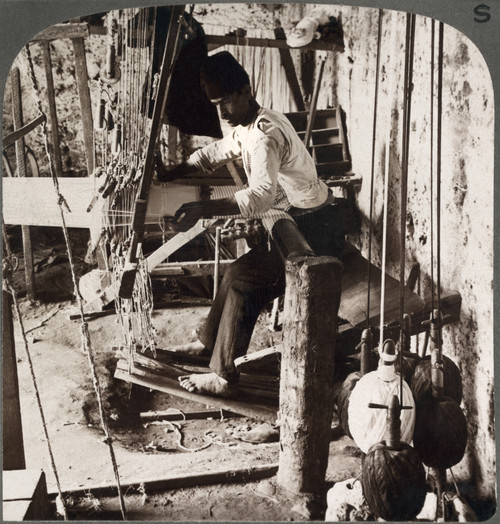 Lebanon: Silk Manufacture. /N'A Skillful Arab Weaver And His Primitive Loom Weaving The Finest Of Syrian Silk.' Stereograph, C1914. Poster Print by Granger Collection - Item # VARGRC0324888