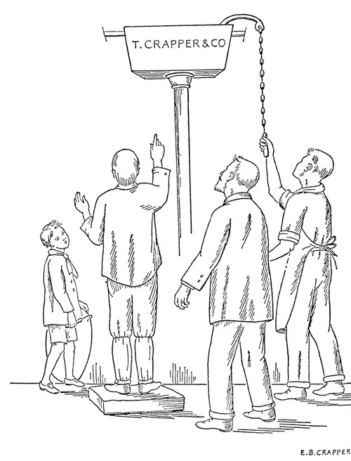 Thomas Crapper (1837-1902). /Nenglish Sanitary Engineer. Thomas Crapper And His Workmen Testing His Design For The Water Closet Cistern. Drawing By His Grandniece, Edith B. Crapper. Poster Print by Granger Collection - Item # VARGRC0031075