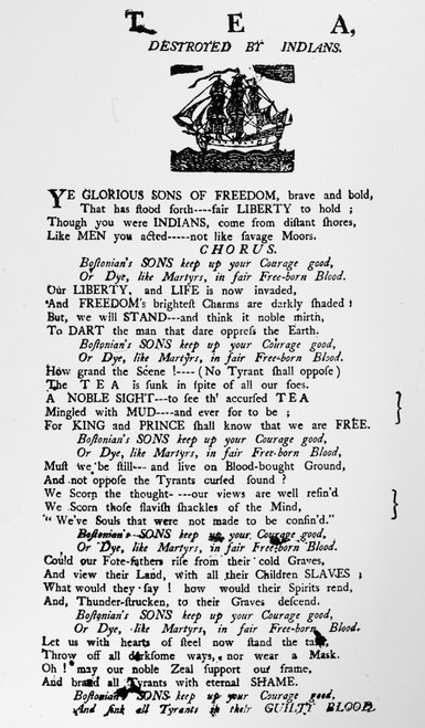 Boston Tea Party, 1773. /Namerican Broadside With Verses About The Boston Tea Party, C1773. Poster Print by Granger Collection