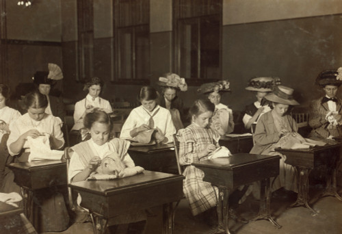 Embroidery Class, 1909. /Nworking Girls Learning Embroidery In A Free Evening Class At A Vocational School In Boston, Massachusetts. Photograph By Lewis Hine, October 1909. Poster Print by Granger Collection - Item # VARGRC0131973