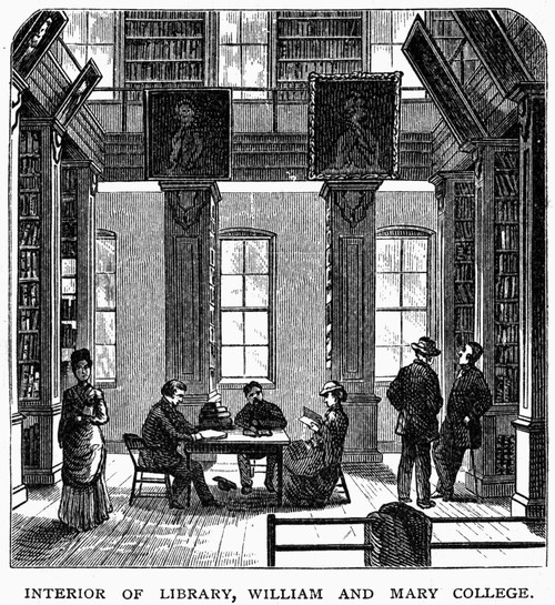 William And Mary College. /Ninterior Of The Library At William And Mary College In Williamsburg, Virginia. Wood Engraving, American, C1875. Poster Print by Granger Collection - Item # VARGRC0113611