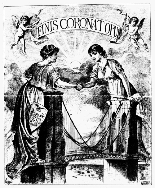 Brooklyn Bridge, 1883. /Ncontemporary American Cartoon Of The Cities Of New York And Brooklyn Congratulating One Another On The Completion Of The Brooklyn Bridge In 1883. Poster Print by Granger Collection - Item # VARGRC0033673 Brooklyn Bridge, 1883. /Ncontemporary American Cartoon Of The Cities Of New York And Brooklyn Congratulating One Another On The Completion Of The Brooklyn Bridge In 1883. Poster Print by Granger Collection - Item # VARGRC0033673