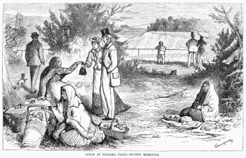 Niagara Falls, 1877. /Nsightseers Purchasing Souvenirs From Vendors At Niagara Falls. Line Engraving, American, 1877. Poster Print by Granger Collection - Item # VARGRC0000082