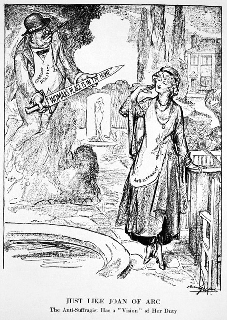 Women'S Rights Cartoon, 1915. /Nan 'Anti-Suffragist' Has A Vision Of A Corrupt Politician Holding A Sword Saying 'Woman'S Place Is In The Home.' Lithograph, 1915. Poster Print by Granger Collection - Item # VARGRC0167015