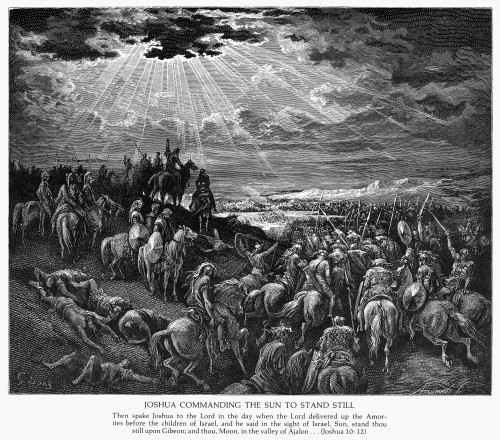 Joshua. /Njoshua Commanding The Sun To Stand Still (Joshua 10:12). Wood Engraving, 19Th Century, After Gustave Dor_. Poster Print by Granger Collection - Item # VARGRC0041480