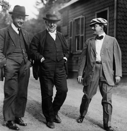 Thomas Edison (1847-1931). /Namerican Inventor. Photographed Walking In Laboratory Yard With Fellow Inventor Dr. Miller Reese Hutchinson And Assistant, West Orange, New Jersey, 1914. Poster Print by Granger Collection - Item # VARGRC0119114