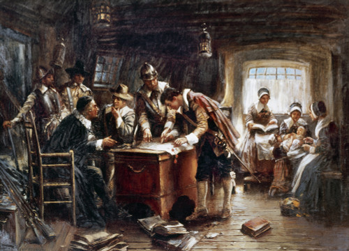 Mayflower: Compact, 1620. /Nthe Pilgrims Signing The Compact Aboard The Mayflower Off The Coast Of Provincetown, Massachusetts, 11 November 1620. Painting By Percy Moran (1862-1935). Poster Print by Granger Collection - Item # VARGRC0126357