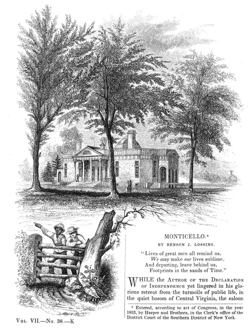 Jefferson: Monticello. /Nmonticello, The Home Of Thomas Jefferson Near Charlottesville, Virginia. Wood Engraving, 1853. Poster Print by Granger Collection - Item # VARGRC0030416
