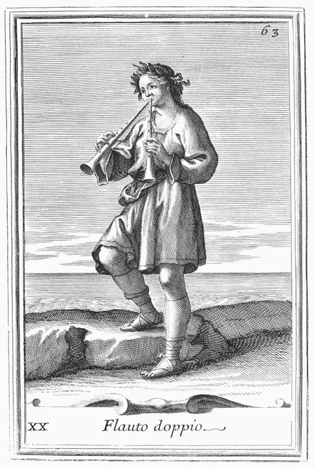 Double Aulos. /Nman Playing A Double Aulos, An Ancient Reed Instrument. Copper Engraving, 1723, By Arnold Van Westerhout. Poster Print by Granger Collection - Item # VARGRC0079775