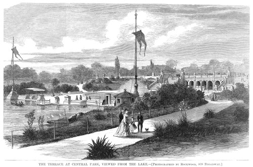 Nyc: Central Park, 1867. /Nthe Terrace At Central Park, Viewed From The Lake. Wood Engraving, 1867. Poster Print by Granger Collection - Item # VARGRC0040562