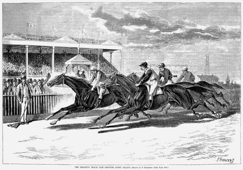 Horse Racing, 1879. /Nhorce Racing At The Brighton Beach Fair Grounds At Coney Island In Brooklyn, New York. Line Engraving, American, 1879, After A Drawing By Paul Frenzeny. Poster Print by Granger Collection - Item # VARGRC0087217