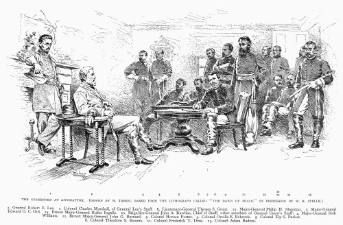 Lee'S Surrender, 1865. /Nthe Surrender Of General Lee To General Grant At Appomattox Court House, Virginia, 9 April 1865. Drawing, 1887, By W. Taber After A Lithograph. Poster Print by Granger Collection - Item # VARGRC0028345
