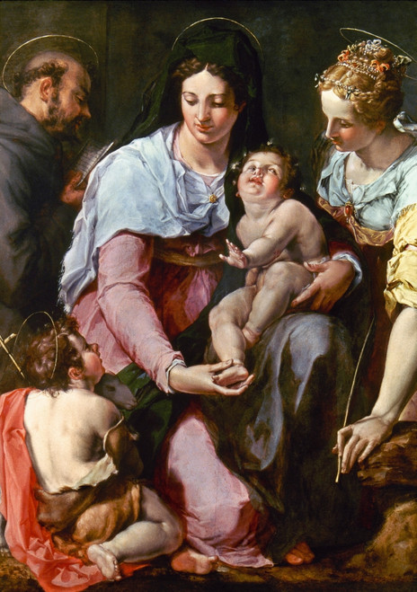 Candid: Virgin And Jesus. /N'The Virgin And Child Adored By St. John The Baptist, St. Francis Of Assisi And St. Catherine Of Alexandria.' Oil On Wood, C1575. Poster Print by Granger Collection - Item # VARGRC0047594