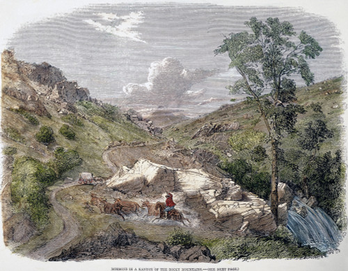 Mormons Emigrating, 1857. /Na Group Of Mormons Crossing The Rocky Mountains By Wagon: Wood Engraving, English, 1857. Poster Print by Granger Collection - Item # VARGRC0045037