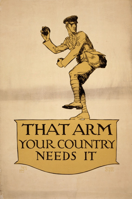 World War I: Poster, 1918. /N'That Arm - Your Country Needs It.' American World War I Recruiting Poster Showing A Soldier Pitching A Baseball. Lithograph By Vojtech Preissiq, 1918. Poster Print by Granger Collection - Item # VARGRC0351952 World War I: Poster, 1918. /N'That Arm - Your Country Needs It.' American World War I Recruiting Poster Showing A Soldier Pitching A Baseball. Lithograph By Vojtech Preissiq, 1918. Poster Print by Granger Collection - Item # VARGRC0351952