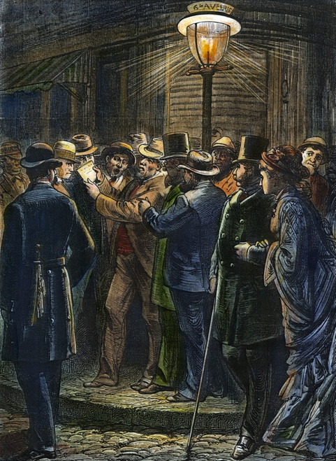 New York: Election, 1876. /Nreading An Election Bulletin By Gaslight In New York City On Presidential Election Night In 1876. Engraving, 1876. Poster Print by Granger Collection - Item # VARGRC0010743