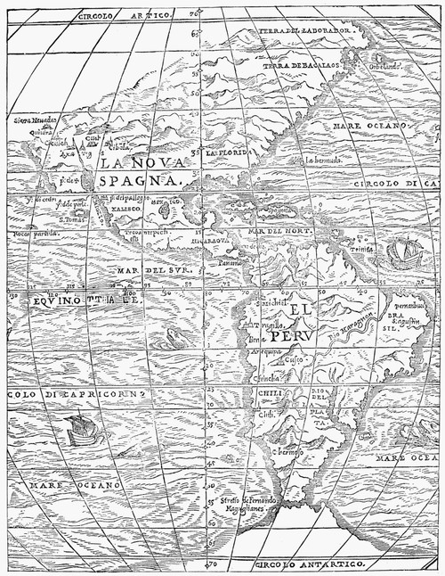 New World Map, 1556. /Nmap Of Giovanni Battista Ramusio'S Depiction Of North And South America. Woodcut, 1556. Poster Print by Granger Collection - Item # VARGRC0064218