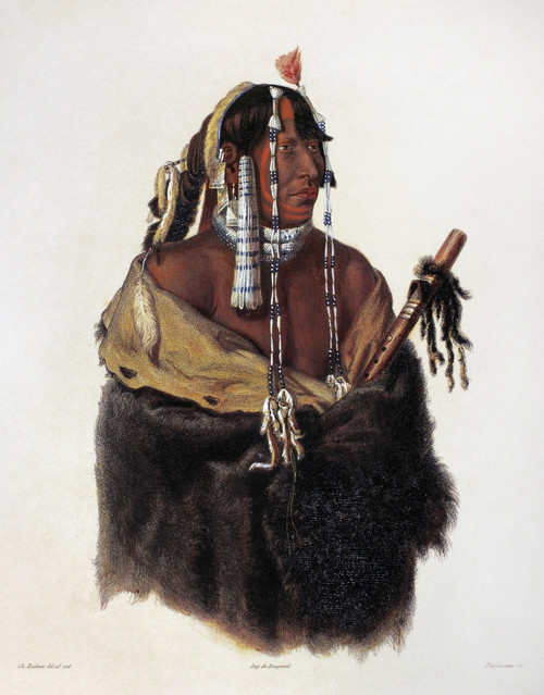 Bodmer: Young Mandan. /Nmandeh-Pahchu, A Young Mandan Native American Man, Holding A Peace Pipe. Aquatint Engraving, C1844, After A Drawing, C1833, By Karl Bodmer. Poster Print by Granger Collection - Item # VARGRC0172550