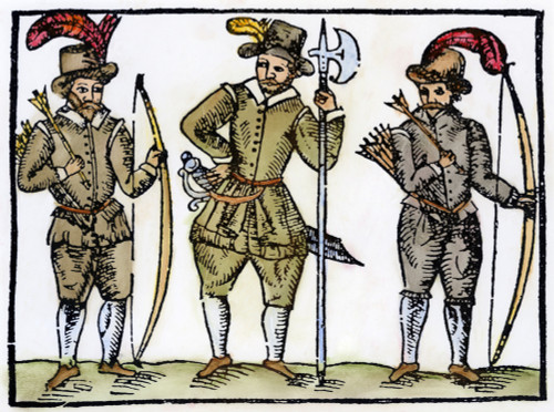 Longbowmen, 16Th Century. /Nenglish Longbowmen And A Halberdier (Center). Woodcut, English, 16Th Century. Poster Print by Granger Collection - Item # VARGRC0085618