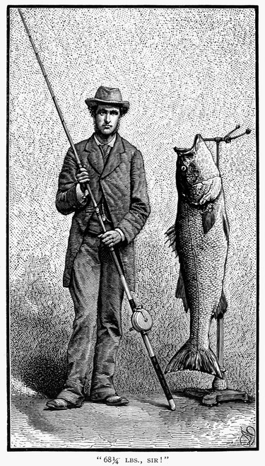 Fishing, 19Th Century. /Na Fisherman With His Catch, A 68-Pound Striped Bass. Line Engraving, American, Late 19Th Century. Poster Print by Granger Collection - Item # VARGRC0031346