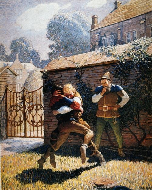Wyeth: Robin Hood, 1917. /Nrobin Hood Wrestles Will Stuteley At Gamewell. Oil On Canvas, 1917, By N.C. Wyeth For An Edition Of 'Robin Hood.' Poster Print by Granger Collection - Item # VARGRC0007506