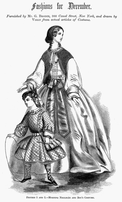 Women'S Fashion, C1855. /N'Morning Neglig_E And Boy'S Costume.' Fashion Illustration From An American Magazine, C1855, Of Outfits Furnished By A Store On Canal Street In New York. Poster Print by Granger Collection - Item # VARGRC0093722