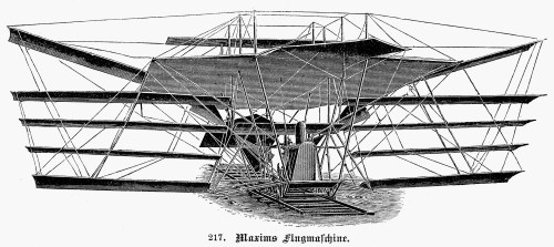 Maxim'S Flying Machine. /Nsir Hiram Maxim'S Steam-Driven Flying Machine, C1894. Line Engraving, German. Poster Print by Granger Collection - Item # VARGRC0012059