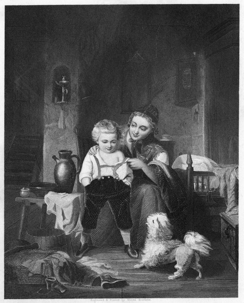 Mother And Child, 1850. /N'The First Pants.' Steel Engraving, American, C1850. Poster Print by Granger Collection - Item # VARGRC0033121