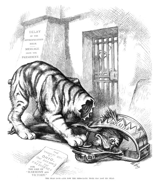 Nast: Inflation Cartoon. /N'The Dead Lock - And Now The Democratic Tiger Has Lost His Head.' Cartoon By Thomas Nast, 1876, Showing The Democratic Party As A Tiger Killed By Inflation. Poster Print by Granger Collection - Item # VARGRC0370119 Nast: Inflation Cartoon. /N'The Dead Lock - And Now The Democratic Tiger Has Lost His Head.' Cartoon By Thomas Nast, 1876, Showing The Democratic Party As A Tiger Killed By Inflation. Poster Print by Granger Collection - Item # VARGRC0370119