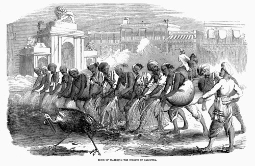 India: Street Cleaning. /Nmode Of Watering The Streets In Calcutta, India. Wood Engraving, 1860. Poster Print by Granger Collection - Item # VARGRC0098289