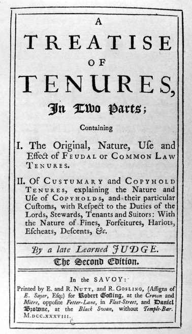 Gilbert: Tenures, 1738. /Ntitle Page Of Sir Geoffry Gilbert'S 'A Treatise Of Tenures,' Published In 1738. Copy Owned By U.S. President John Adams. Poster Print by Granger Collection - Item # VARGRC0106922