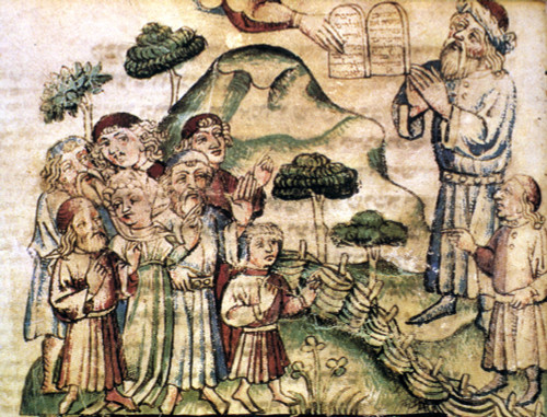 Moses Receiving Tablets. /Nmoses Receiving Tablets Of Law From The Hand Of God. Miniature From 15Th Century Prayer Book. Poster Print by Granger Collection - Item # VARGRC0033747