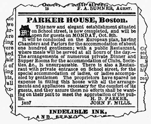 Boston: Parker House. /Nadvertisement For The Opening Of The Parker House Hotel From The Boston Herald, 1856. Poster Print by Granger Collection - Item # VARGRC0095835