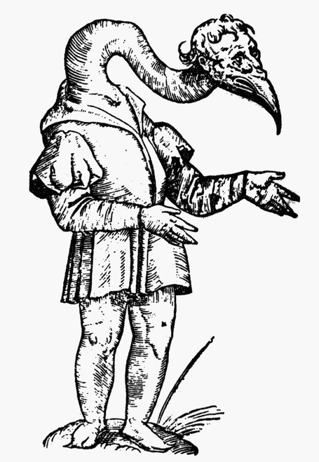 Crane-Headed Man, 1642. /Nthe Crane-Headed Man Of Africa. Woodcut From Ulisse Aldrovandi'S 'Historia Monstrorum,' Bologna, Italy, 1642. Poster Print by Granger Collection - Item # VARGRC0013832