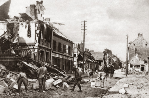 World War I: Salvaging./Nfrench Troops Salvaging Material From A Home Destroyed By A Mine, Guiscard, France. Photograph, C1916. Poster Print by Granger Collection - Item # VARGRC0409000