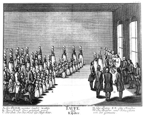 Moravians, 1757. /Nmoravians Baptising An Infant. Line Engraving, 1757. Poster Print by Granger Collection - Item # VARGRC0051211