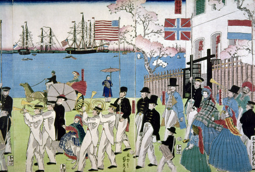 Japan: Yokohama, C1860. /Nparade Of Foreigners In Yokohama. Woodblock Print, C1860, By Gountei Teishu. Poster Print by Granger Collection - Item # VARGRC0103427