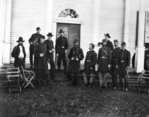 Civil War: Meade & Staff. /Ngeneral George G. Meade And Staff On The Steps Of The The Wallack House, Culpeper, Virginia, September 1863. Photographed By Timothy H. O'Sullivan. Poster Print by Granger Collection - Item # VARGRC0090609 Civil War: Meade & Staff. /Ngeneral George G. Meade And Staff On The Steps Of The The Wallack House, Culpeper, Virginia, September 1863. Photographed By Timothy H. O'Sullivan. Poster Print by Granger Collection - Item # VARGRC0090609