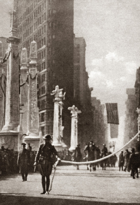 World War I: Victory Arch. /Nsergeant Reidar Waller Of The 27Th Division Cutting A Silk Cord Below The Arch In New York, New York. Photograph, 1919. Poster Print by Granger Collection - Item # VARGRC0409349
