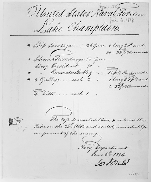 War Of 1812: Us Navy, 1814. /Nlist Of The Us Naval Force On Lake Champlain, Sent By The Navy Department To President James Madison, 6 June 1814. Poster Print by Granger Collection - Item # VARGRC0129994 War Of 1812: Us Navy, 1814. /Nlist Of The Us Naval Force On Lake Champlain, Sent By The Navy Department To President James Madison, 6 June 1814. Poster Print by Granger Collection - Item # VARGRC0129994